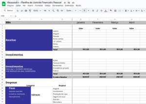 Planilha controle financeiro